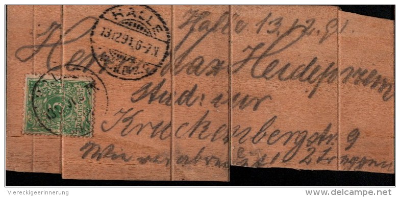 ! 1891 Krone Adler 5 Pfg. Auf Einer Streichholzschachtel Halle/S. Matchbox, Allumettes, Deutsches Reich, Jönköping - Covers & Documents