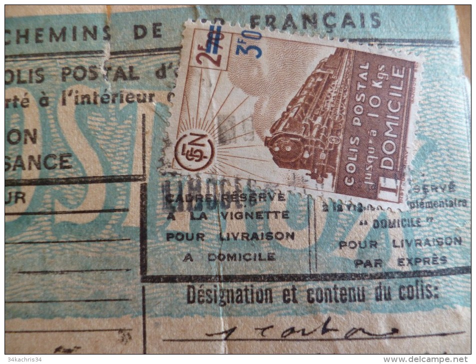 France Marcophilie 1 TP Colis Postal Sur Bulletin D'expédition  SNCF 1943 Limoges à Paris - Lettres & Documents