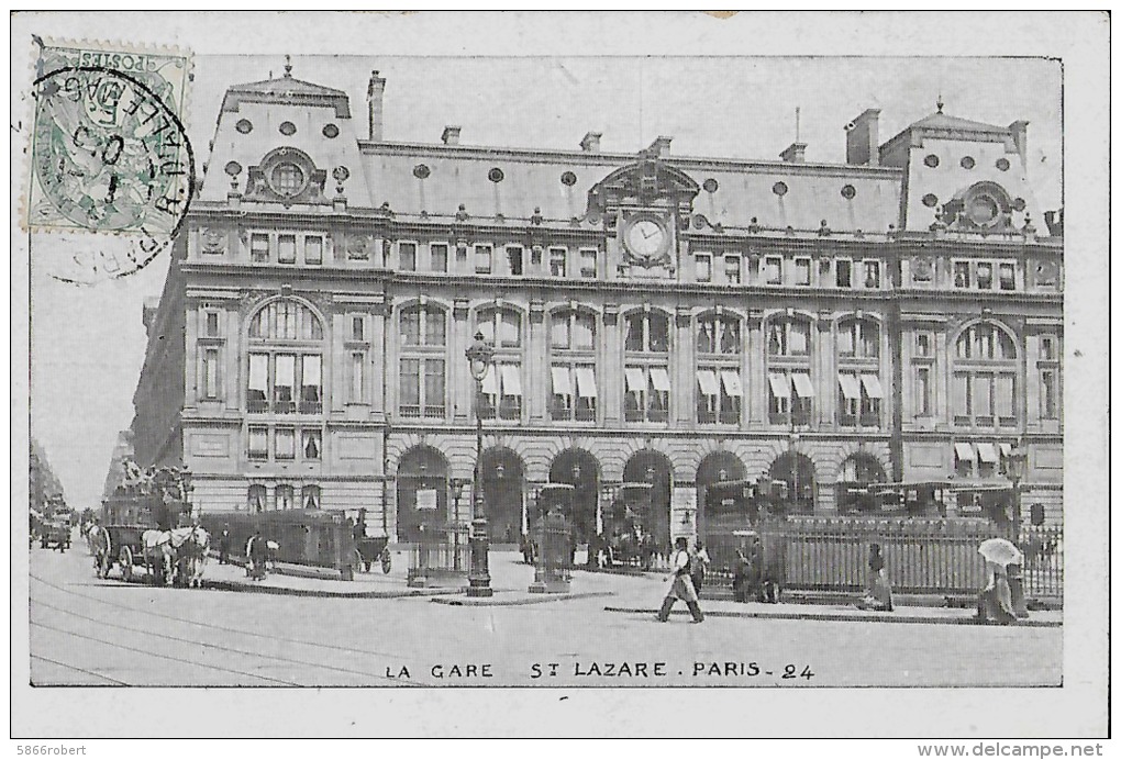 CARTE POSTALE ORIGINALE ANCIENNE : PARIS  LA GARE SAINT LAZARE  ANIMEE  PARIS (75) - Gares - Sans Trains