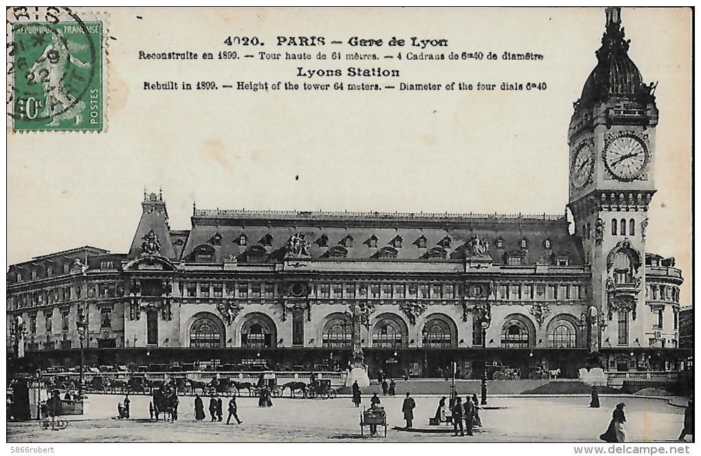 CARTE POSTALE ORIGINALE ANCIENNE : PARIS ; LA GARE DE LYON ; ANIMEE ; PARIS (75) - Gares - Sans Trains