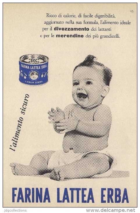 # FARINA LATTEA ERBA  BABY FOOD 1950s Advert Pubblicità Publicitè Reklame Milk Meal Farine Lait - Manifesti