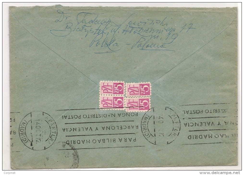POLAND - 1972 REGISTERED COVER From BIALYSTOK To SPAIN - Tied By Scott # C52 - Sepia - Posta Aerea