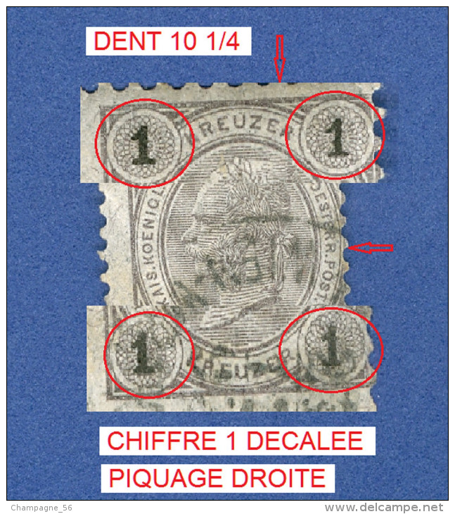 1890 - 96  N° 46  CHIFFRES NOIRS DENTELÉE 10  1/4   OBLITÉRÉ - Variétés & Curiosités