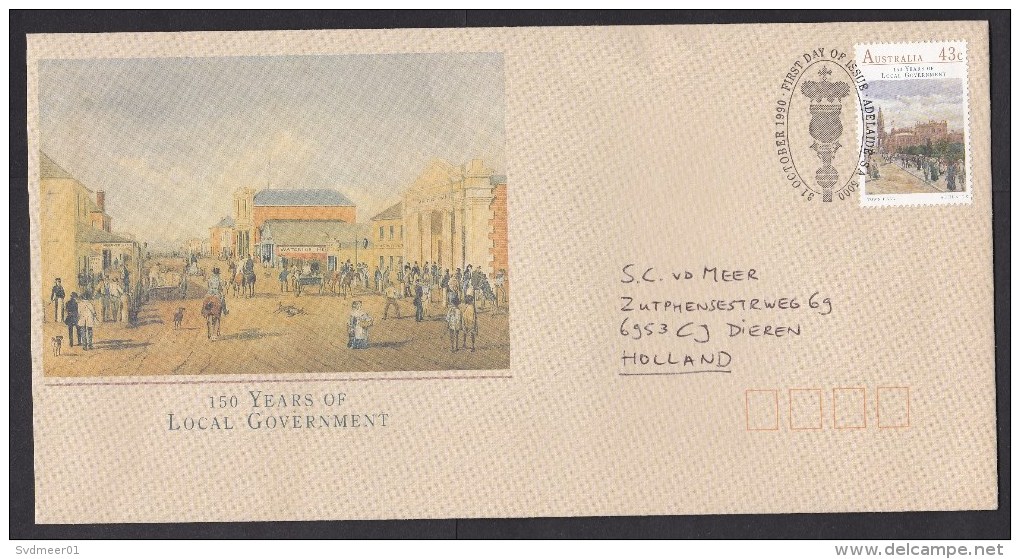 Australia: FDC First Day Cover To Netherlands, 1990, 1 Stamp, Local Government, History, Politics (traces Of Use) - Brieven En Documenten