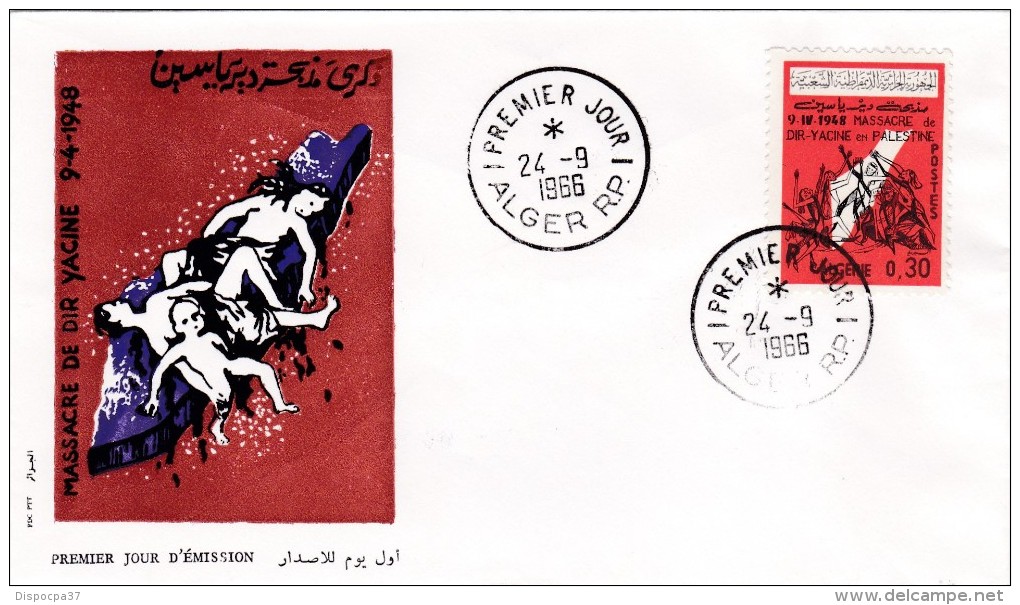 FDC -  MASSACRE DE DIR HACINE 9-4-48  - ALGER RP.1  24 SEPTEMBRE 1966  - REF MSTROGUES - Algérie (1962-...)