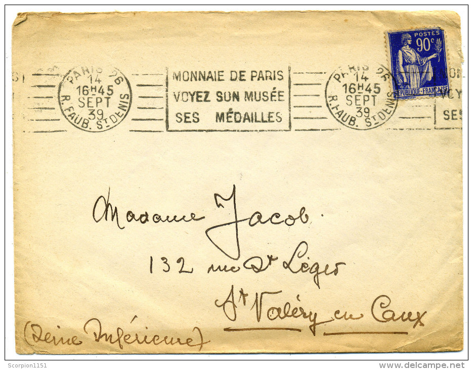 FRANCE 1939 - Cover With Publicity Postmark "MONNAIE DE PARIS VOYEZ SON MUSEE SES MEDAILLES" - Covers & Documents