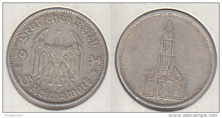 Allemagne 5 RM 1934 D  Deutschland  Germany - 5 Reichsmark