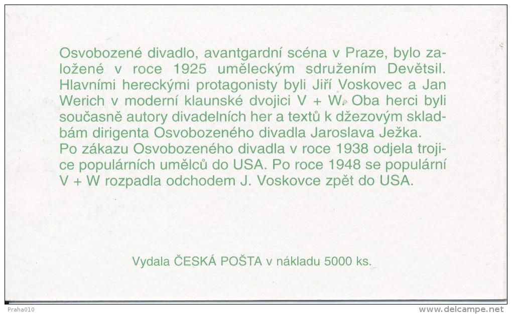 Czech Rep. / Stamps Booklet (1995) 0067-0069 ZS 1 (4 Pcs.) Jiri Voskovec & Jan Verich & Jaroslav Jezek (J3799) - Unused Stamps