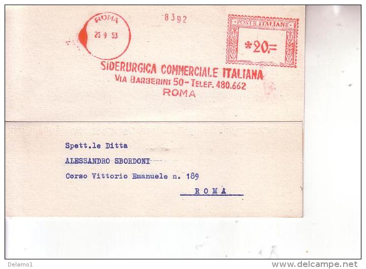 Affrancature Meccaniche \" Le Rosse \" Siderurgica Commerciale Italiana  -- Roma 26 9 1953 - Macchine Per Obliterare (EMA)