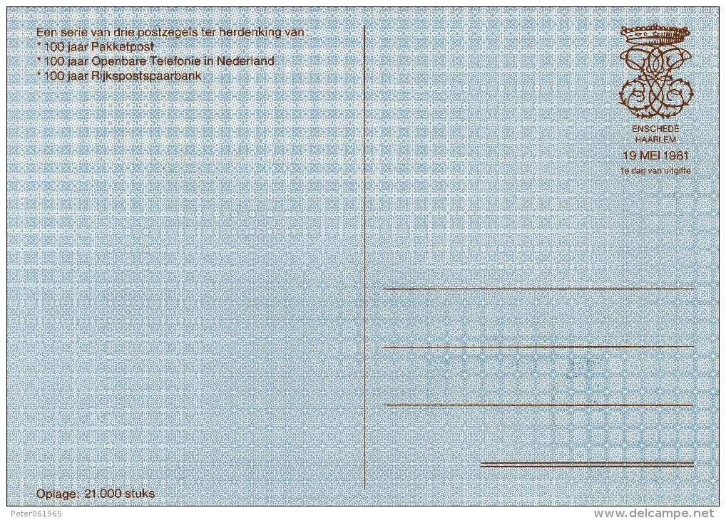 3 Maximumkaarten Enschedé - 1981 Nr. 6 T/m 8 (100 Jaar PTT) - Maximumkaarten