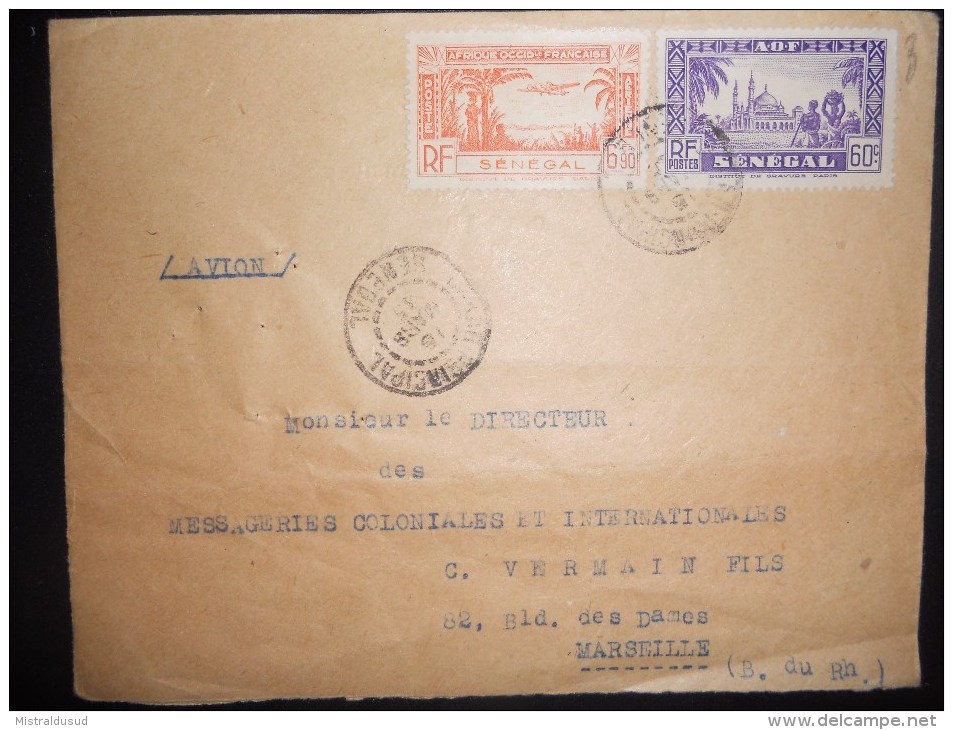 Senegal Lettre De Dakar 1935 Pour Marseille (trace D Usure, Trou D Epingle  ) - Lettres & Documents