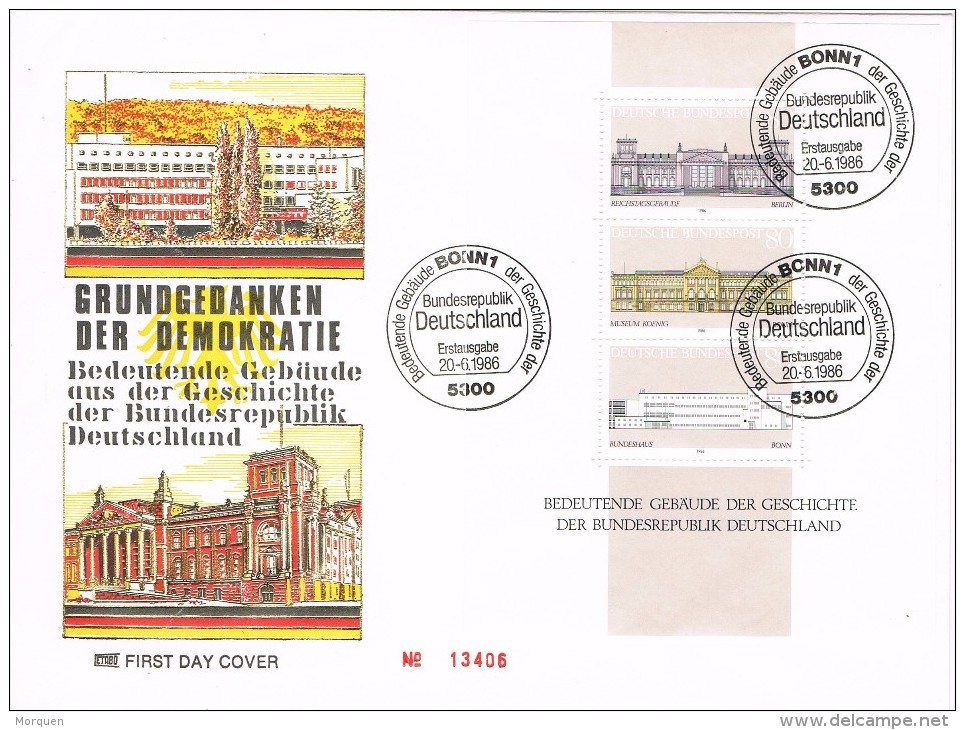 14206. Carta F.D.C. BONN (alemania Federal) 1986,  Edificios Singulares DDR - Cartas & Documentos