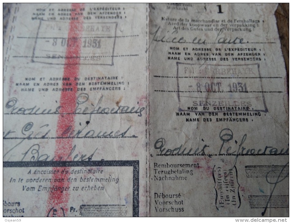 Document De Transport Par Chemin De Fer De Senzeilles Vers Bourlers De La Firme Felix Gerbehayr(piece En Fonte) - Eisenbahnverkehr