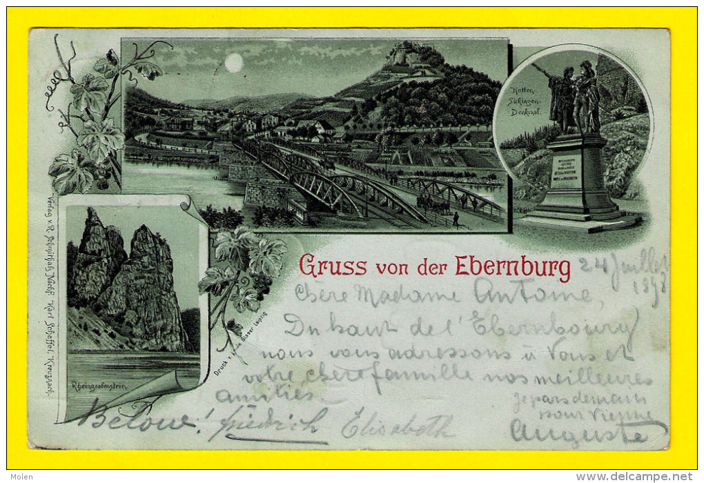 Gelaufen 1898 GRUSS Von Der EBERNBURG Bad Münster A Stein * RHEINGRAFENSTEIN DENKMAL Litho Lithographie Scheffel 3287 - Bad Muenster A. Stein - Ebernburg