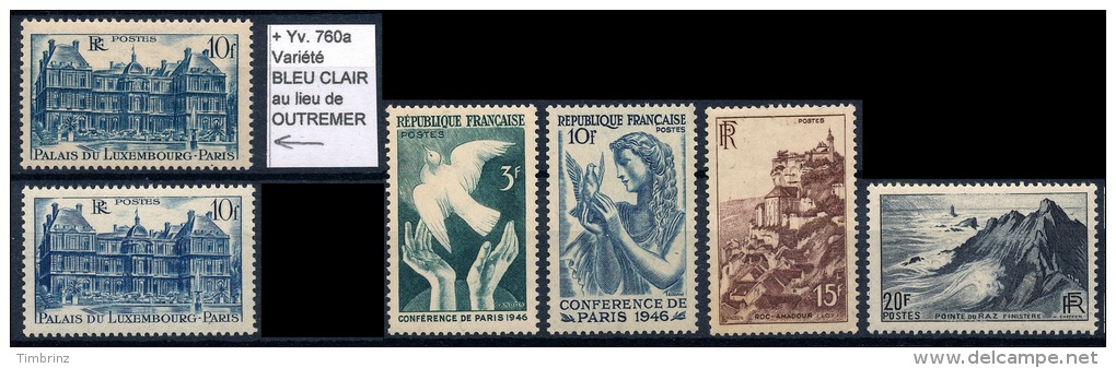 FRANCE  -  Année Complète 1946 ** MNH + Variétés   Cote= 26,00 EUR - 24 Timbres De Yv. 748 à 771 ..Réf.FRA27757 - 1940-1949