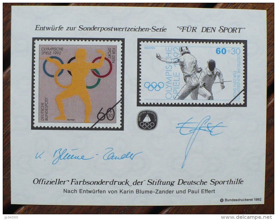 ALLEMAGNE Escrime, Bloc Commemoratif, Epreuve  "FUR DEN SPORT" Emis En 1992. ** MNH (3) - Fencing