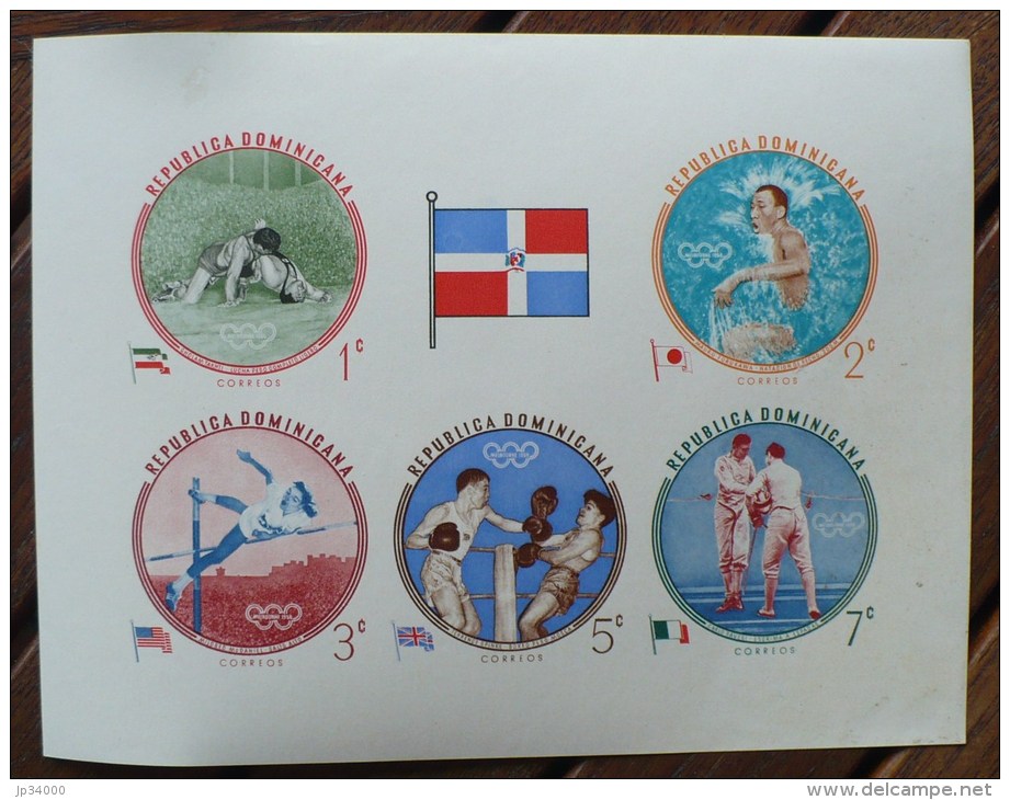 DOMINICANA - DOMINICAINE. JEUX OLYMPIQUES 1956, Lutte, Escrime, Boxe, Saut. Feuillet Des N° Yvert 542/46  Non Dentelé * - Sommer 1956: Melbourne