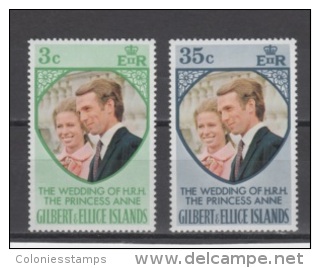 (S1324) GILBERT AND ELLICE ISLANDS, 1973 (Princess Anne´s Wedding). Complete Set. Mi ## 211-212. MNH** - Isole Gilbert Ed Ellice (...-1979)