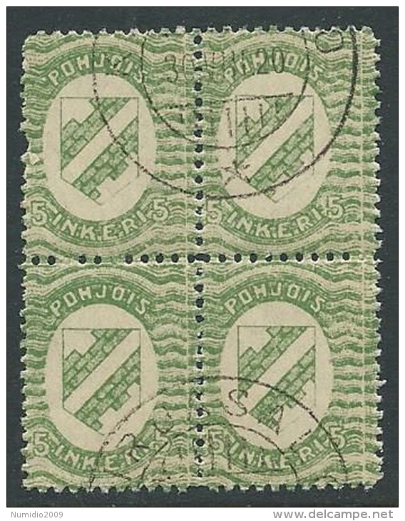 1920 FINLANDIA INGRIA USATO 5 P QUARTINA - VA8 - Local Post Stamps