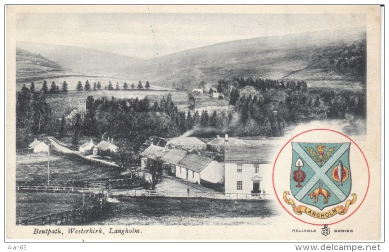 Langholm Scotland UK, Bentpath, Westerkirk, Crest, C1900s Vintage Postcard - Dumfriesshire