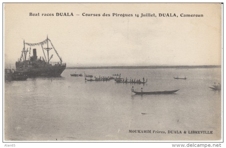 Duala Cameroon, 14 July Boat Races, French Colonial Era, C1900s Vintage Postcard - Cameroon