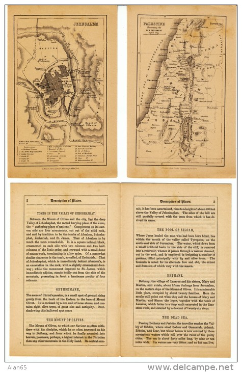 View Of The Holy Land Collection Of Small Prints, Jerusalem, Map Of Palestine, C1890s Vintage Prints - Lithographies