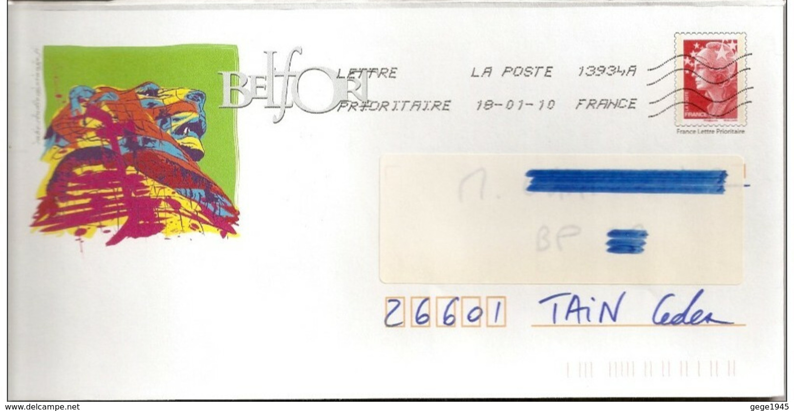 Lettre PAP  "  Belfort  " ( 90 )  Du  18 - 01 - 2010 Sur  Facsimilé  N° 4230  Ou  4413 - Prêts-à-poster:Overprinting/Beaujard