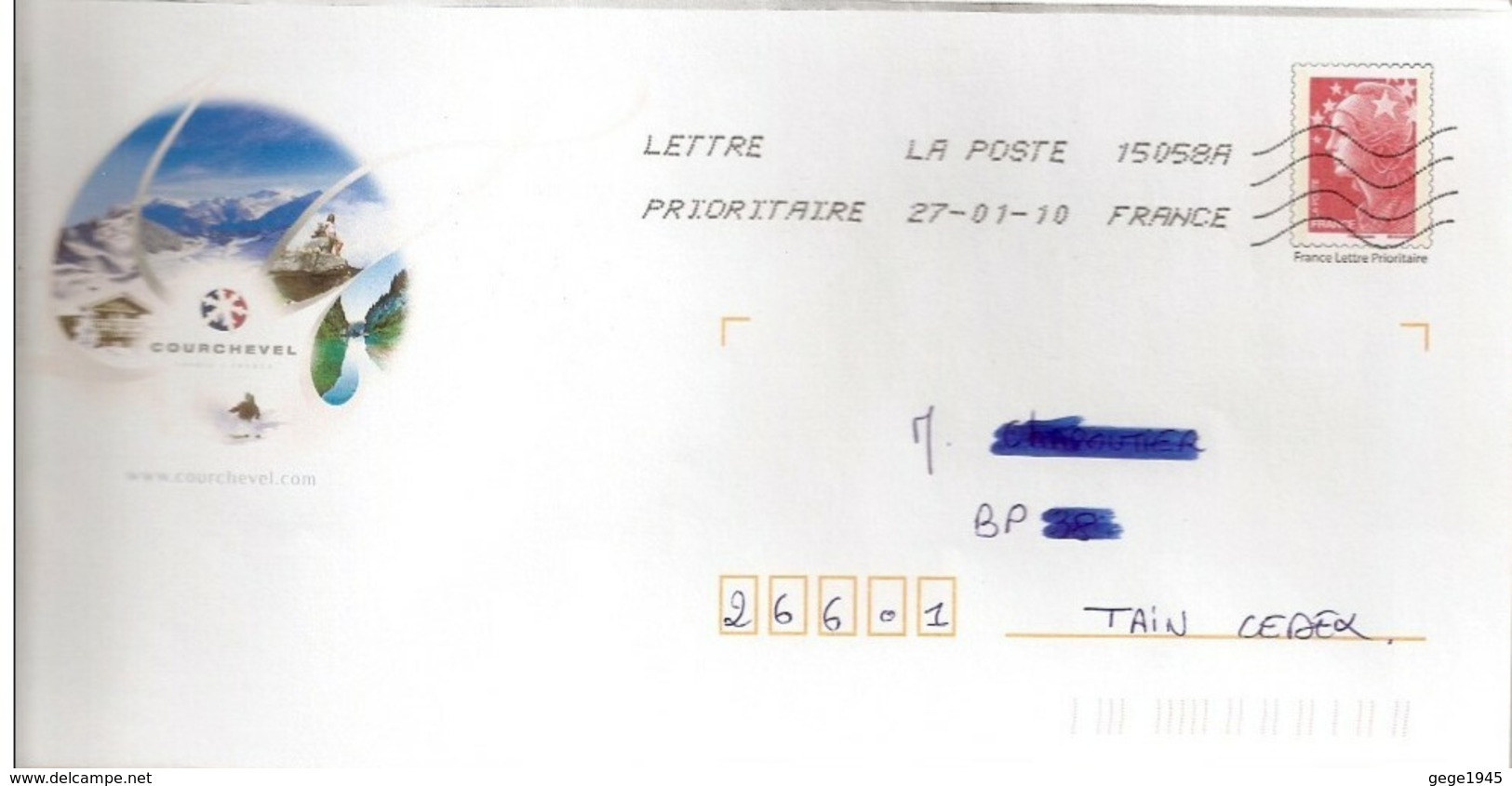 Lettre PAP  "  Courchevel   " ( 73 )   - Du  27 - 01 - 2010  Sur  Facsimilé  N° 4230  Ou  4413 - Prêts-à-poster:Overprinting/Beaujard