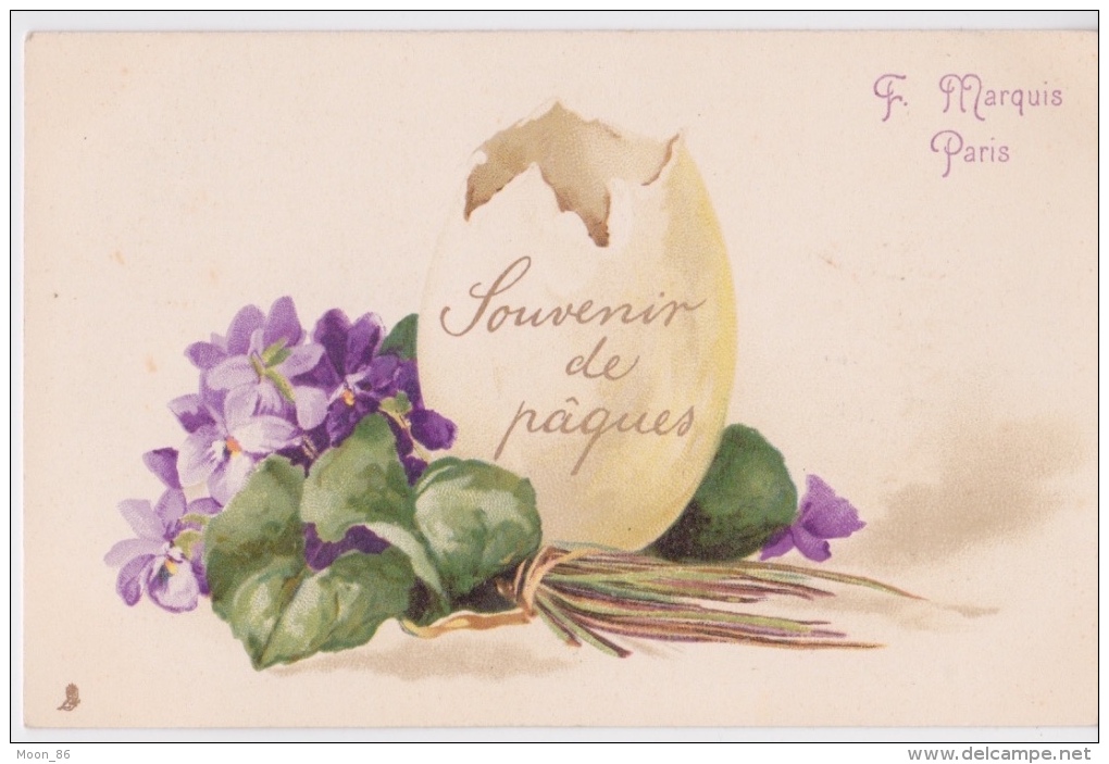 2 Cpa Précurseur - Très Jolie Cpa  F. Marquis - Souvenir De Pâques - Oeuf Et Violettes - Pâques