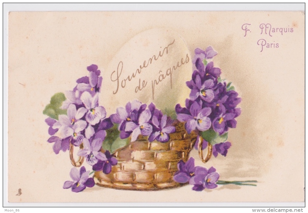 2 Cpa Précurseur - Très Jolie Cpa  F. Marquis - Souvenir De Pâques - Oeuf Et Violettes - Pâques