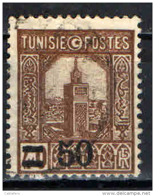 TUNISIA - 1930 - GRANDE MOSCHEA DI TUNISI CON SOVRASTAMPA IN NERO - 50 SU 40 C. - USATO - Oblitérés