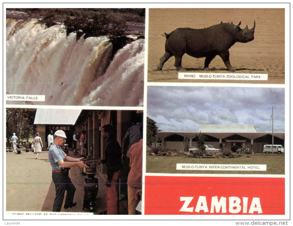 (223) Zambia - Victoria Falls And Rhinoceros (with Stamps At Back Of Postcard) - Zambia