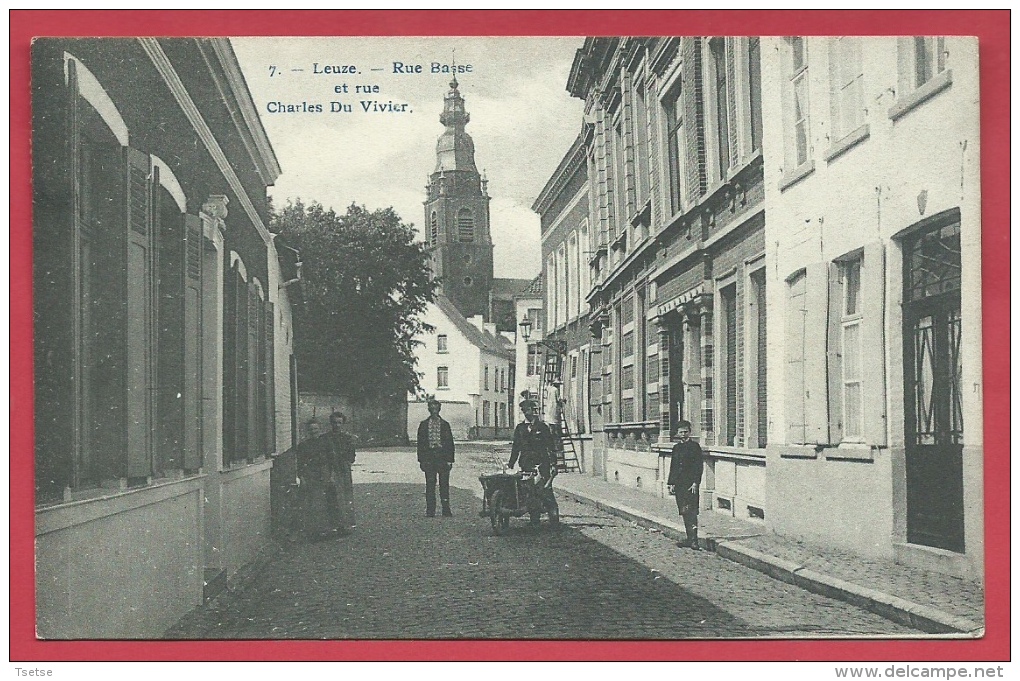 Leuze-en-Hainaut -Rue Basse Et Rue Charles Du Vivier - Belle Animation - 1908 ( Voir Verso ) - Leuze-en-Hainaut