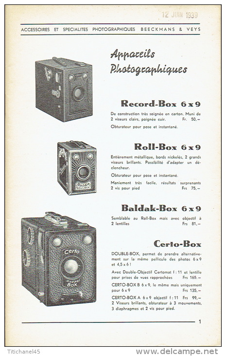 Catalogue 1939 Accessoires Et Spécialités Photographiques BEECKMANS & VEYS - ANTWERPEN - BRUXELLES - Appareils Photo