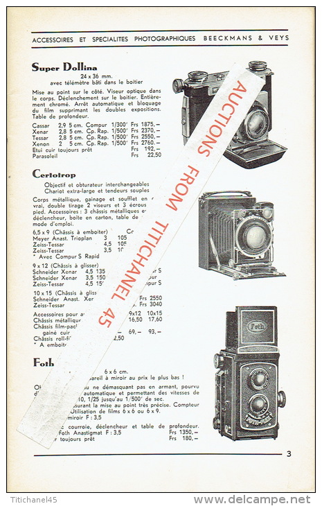 Catalogue 1939 Accessoires Et Spécialités Photographiques BEECKMANS & VEYS - ANTWERPEN - BRUXELLES - Appareils Photo