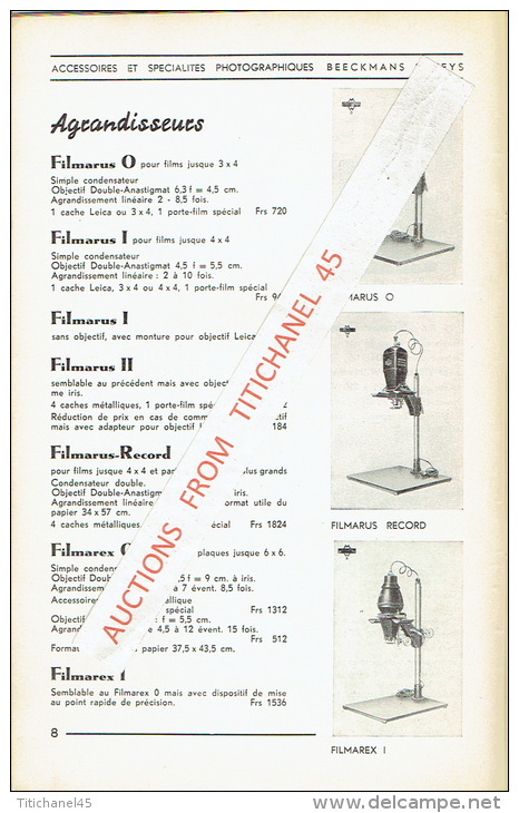 Catalogue 1939 Accessoires et spécialités photographiques BEECKMANS & VEYS - ANTWERPEN - BRUXELLES