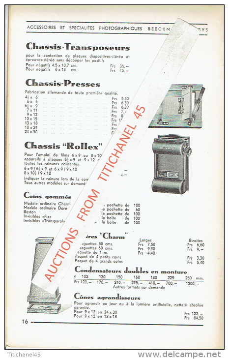 Catalogue 1939 Accessoires et spécialités photographiques BEECKMANS & VEYS - ANTWERPEN - BRUXELLES