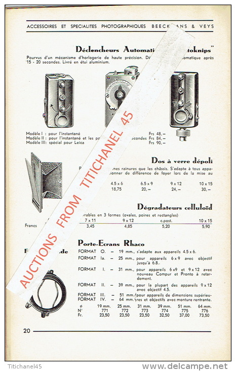 Catalogue 1939 Accessoires et spécialités photographiques BEECKMANS & VEYS - ANTWERPEN - BRUXELLES