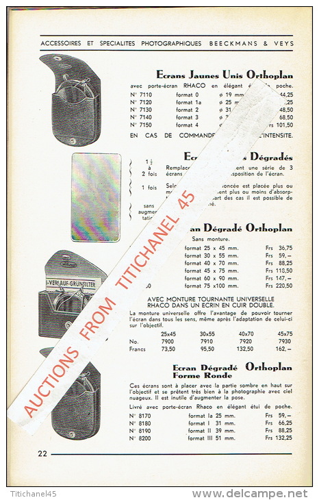 Catalogue 1939 Accessoires et spécialités photographiques BEECKMANS & VEYS - ANTWERPEN - BRUXELLES