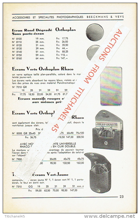 Catalogue 1939 Accessoires et spécialités photographiques BEECKMANS & VEYS - ANTWERPEN - BRUXELLES