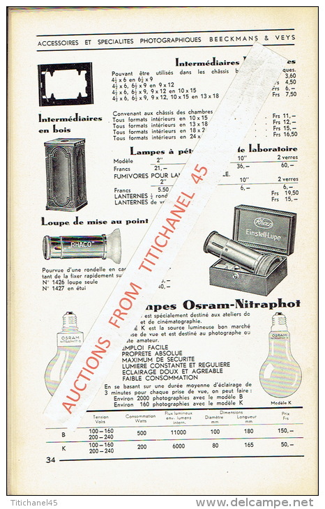 Catalogue 1939 Accessoires et spécialités photographiques BEECKMANS & VEYS - ANTWERPEN - BRUXELLES