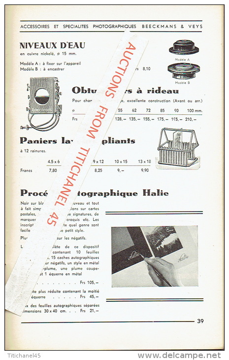 Catalogue 1939 Accessoires et spécialités photographiques BEECKMANS & VEYS - ANTWERPEN - BRUXELLES