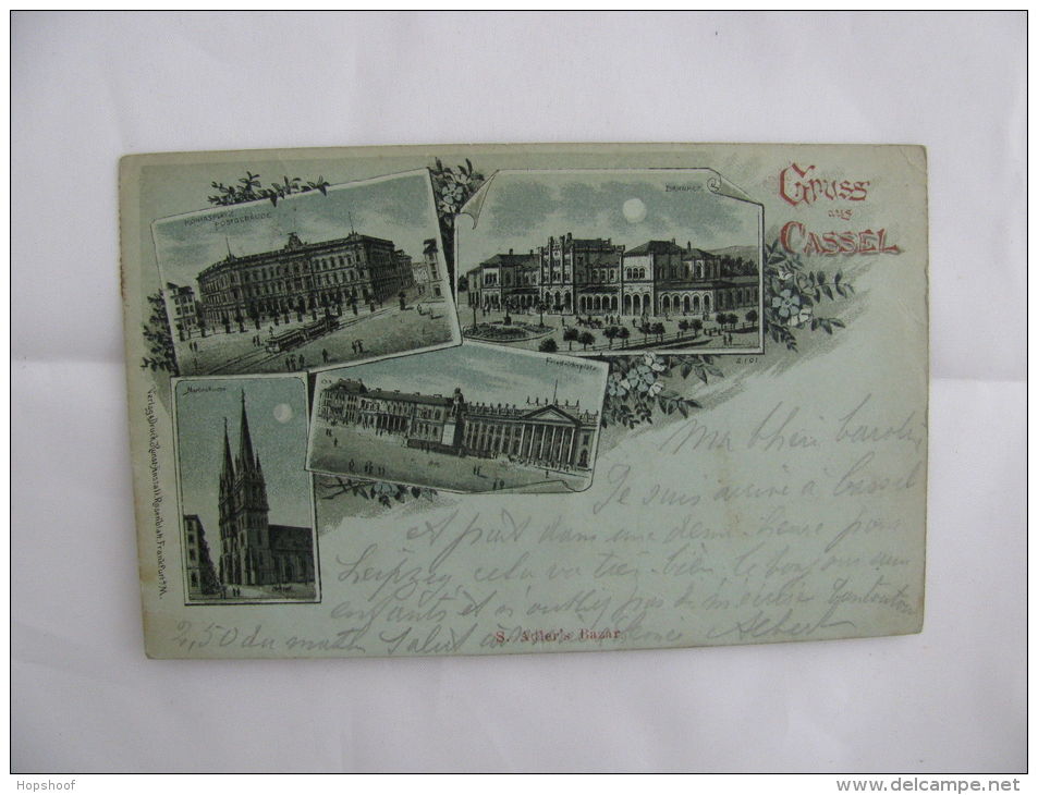 Postcard Germany Gruss Aus Cassel Königsplatz Marlinskirche Bahnhof Ostende 1899 - Zonder Classificatie