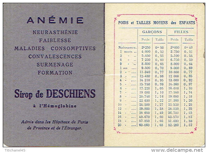 Petit Calendrier Année 1933 - Sirop De DESCHIENS  (combat L'anémie) Docteur En  Pharmacie à PARIS - Petit Format : 1921-40