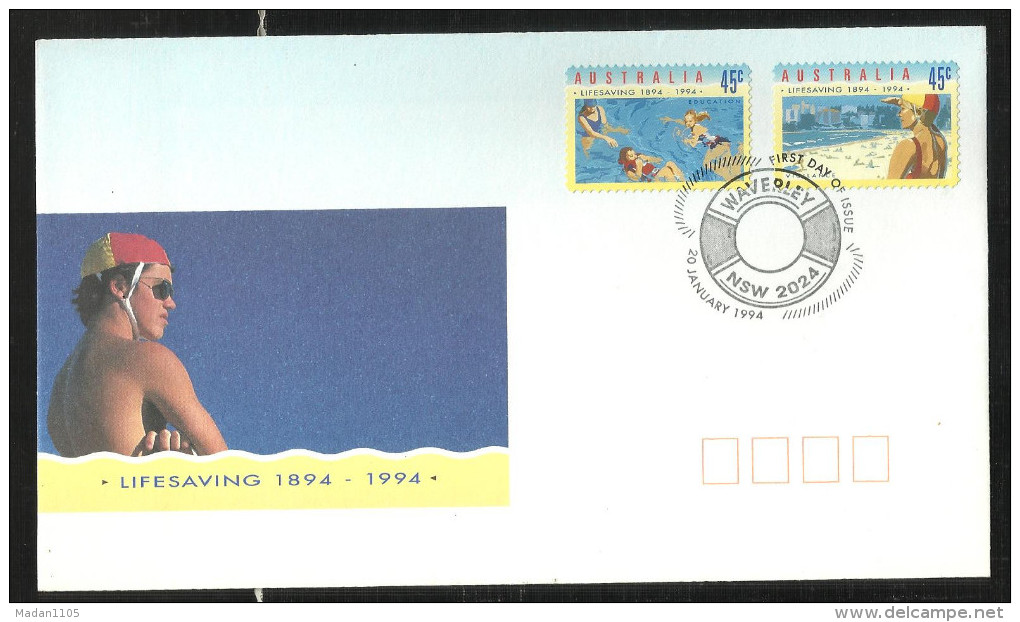 AUSTRALIA, 1994,  FDC, Lifesaving, Beach, Life Guard, Waverley Cancelled - Brieven En Documenten