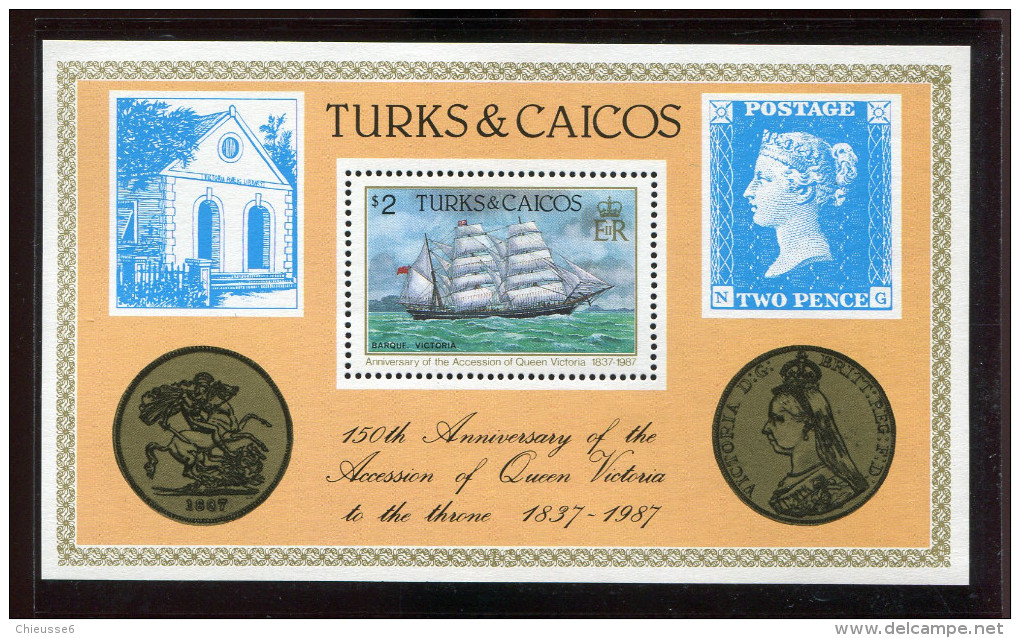 Turk Et Caicos  **   Bloc   - Reine Elisabeth    -  Voilier - - Turks E Caicos