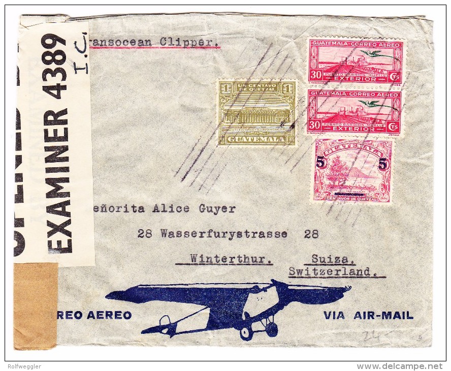 Guatemala Flugpost 12.6.1942 Zensur Brief - Guatemala