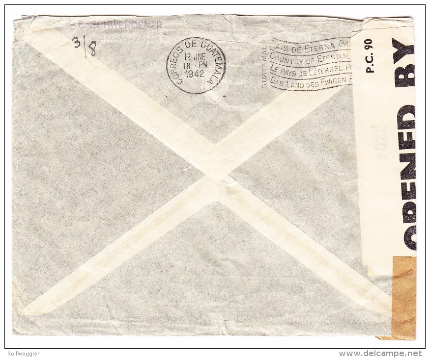 Guatemala Flugpost 12.6.1942 Zensur Brief - Guatemala