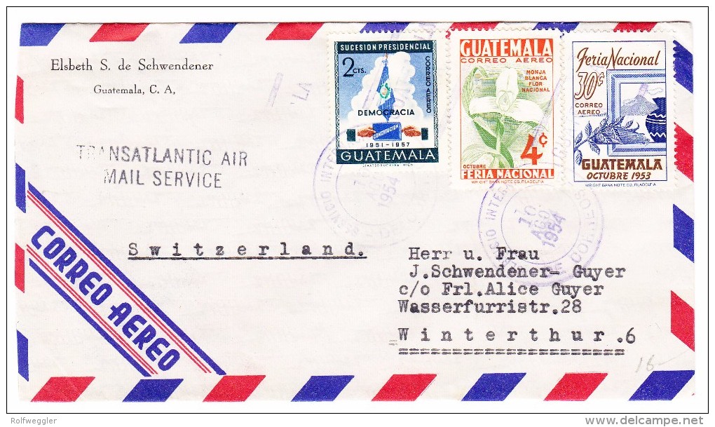 Guatemala 10.8.1954 Flugpost Brief In Die Schweiz - Guatemala