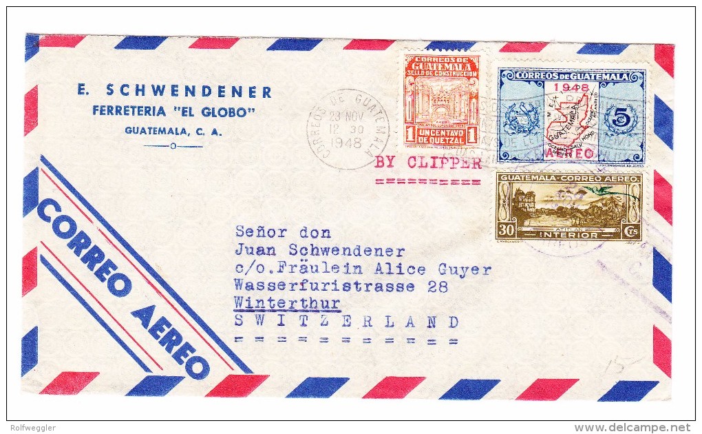 Guatemala 23.11.1948 Flugpost Brief Nach Winterthur - Guatemala